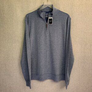 J CREW Performance Quarter Zip Cotton Blend Pullover LARGE Blue & White NWT